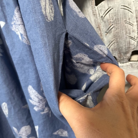 Free People Moon City Blue/White Floral Print Linen Blend Oversize Babydoll Top - Picture 10 of 12